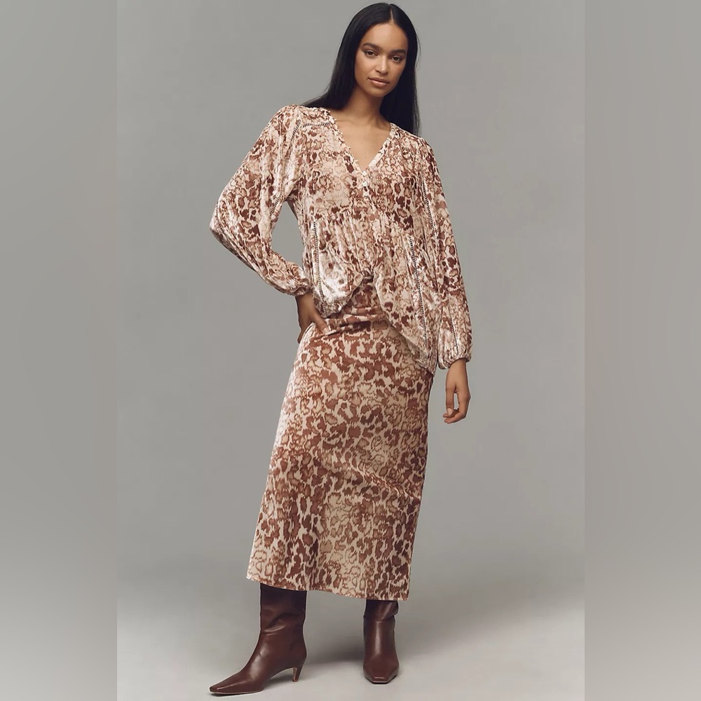 NWT Anthropologie The Tilda Maxi Slip Leopard Skirt: Velvet Edition, Size XS